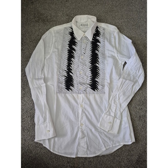 Maison Margiela Line 10 Men's Shirt -White/Black Slashed Panel Deconstructed - M - Picture 1 of 9